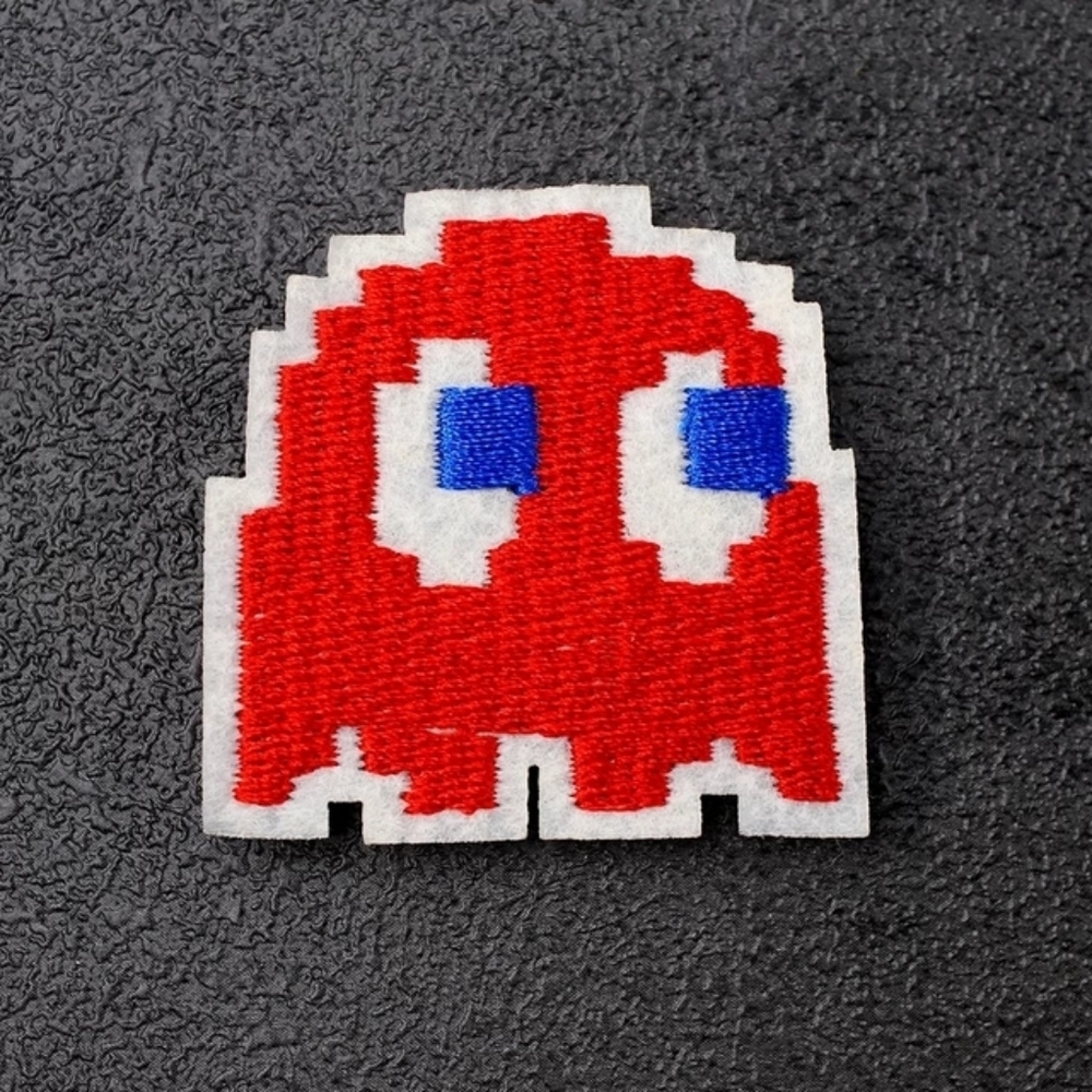Red Pac-Man Ghost Embroidered Iron / Sew on Patch
